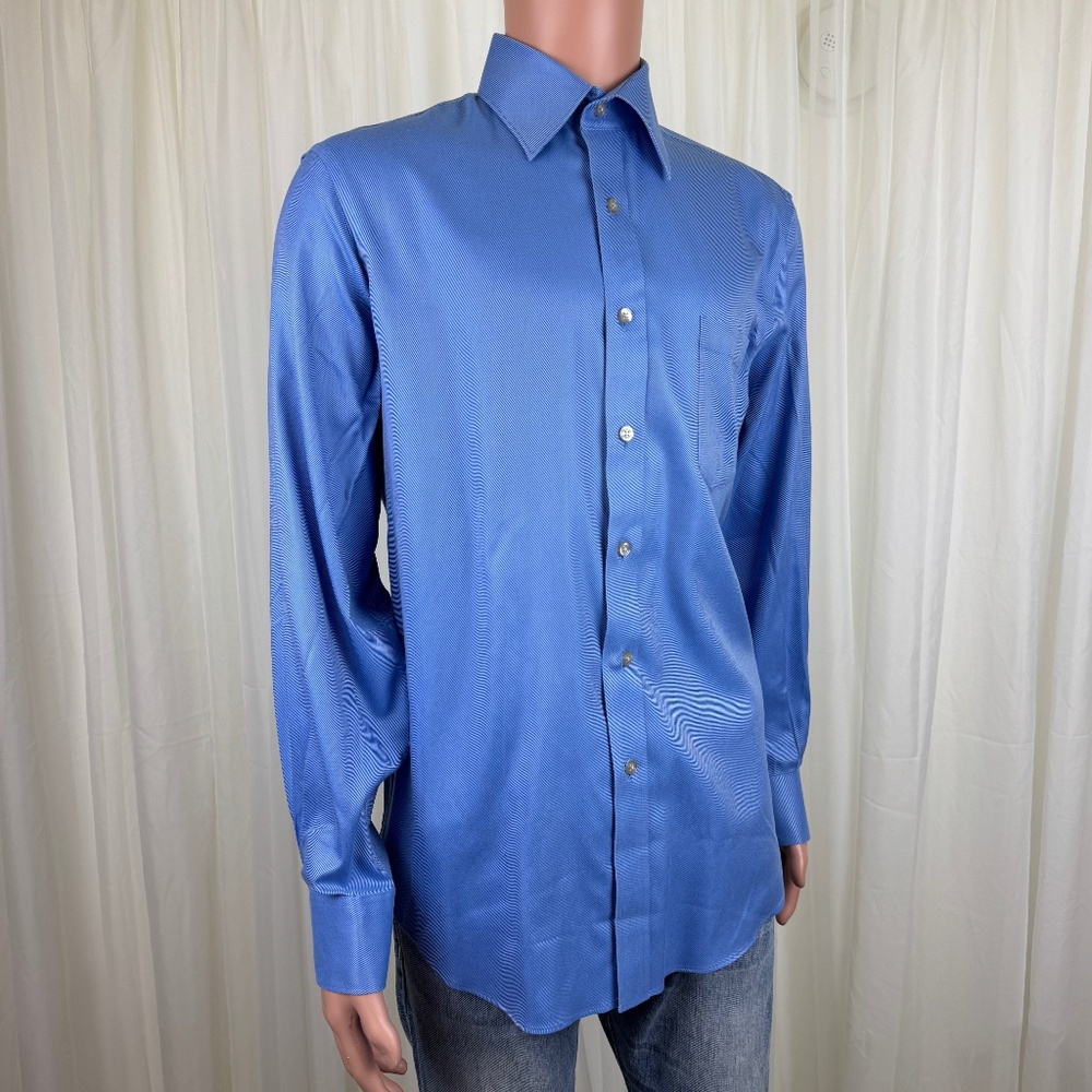 Men's Black Brown 1826 Long Sleeve Button Up Dress Shirt Size 15 1/2 34/35 Blue